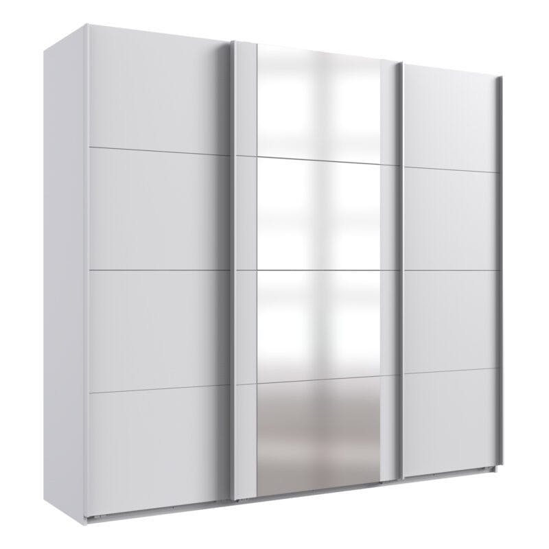 Wimex Barmbek Schwebetürenschrank weiß mit Spiegel 225 cm breit und 208 cm hoch Freisteller
