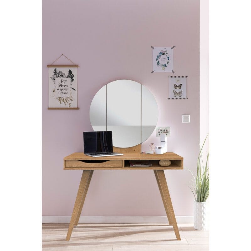 Wimex Dressertable in Plankeneiche Nachbildung inklusive klappbarem Spiegel Wohnbeispiel