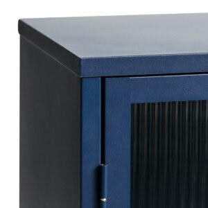 Trendstore Undine Sideboard aus blauem Metall mit Glaseinsatz - Detail