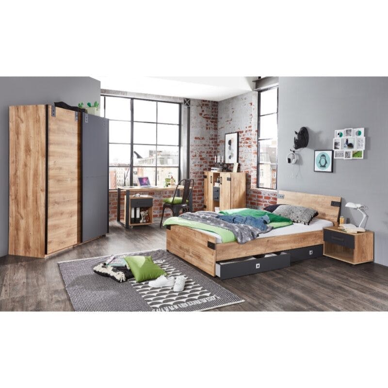 Wimex Liverpool Jugendzimmer als 7-teiliges Set mit Bett, Kleiderschrank, Nachtkonsole, Bettschubkasten, Highboard, Schreibtisch und Rollcontainer