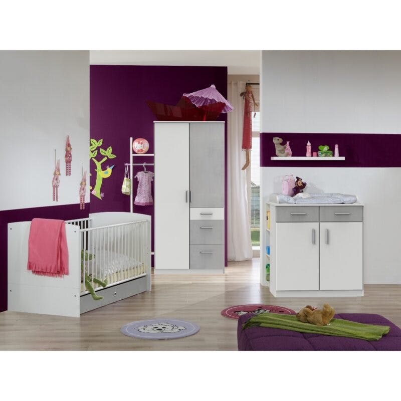Wimex Joker 5-teiliges Babyzimmer bestehend aus Wickelkommode, Babybett, Wandboard, Garderobe und Kleiderschrank