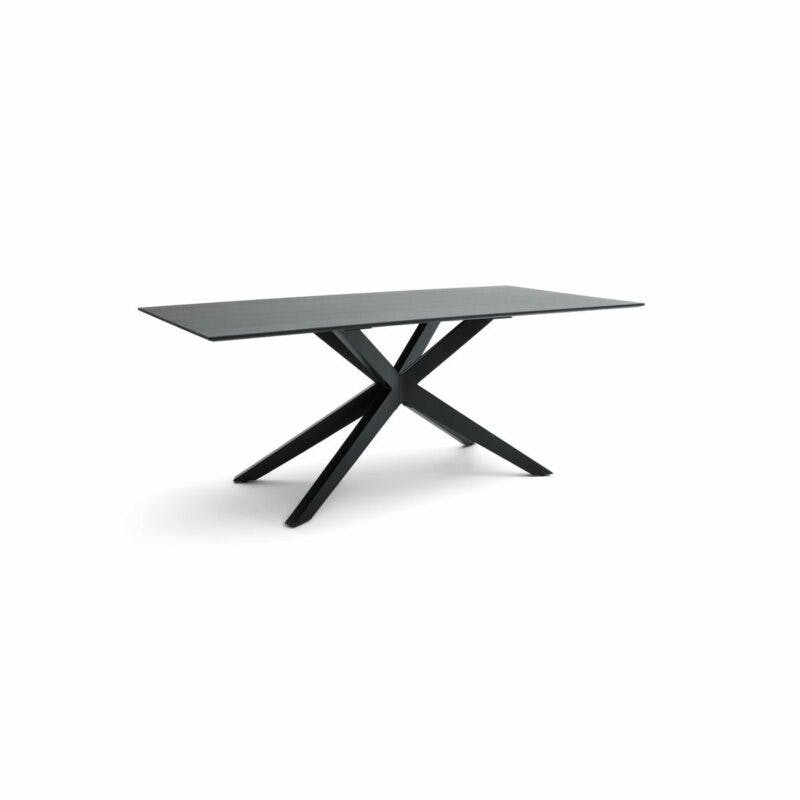 Musterring Tiama Esstisch mit schwarzer, dünner Tischplatte aus Eiche und Sterngestell - schräg