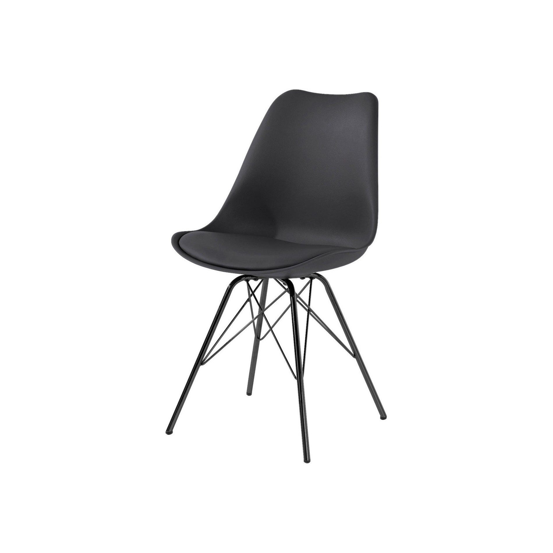 Trendstore „Ariane“ Stuhl mit Bezug aus Kunstleder in Schwarz und Metallgestell als Freisteller.