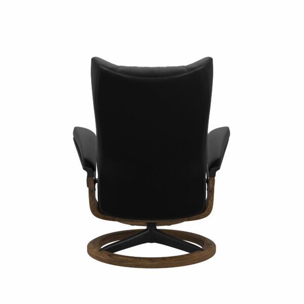 Stressless Wing Sessel mit Hocker in Leder Paloma Black - Gestell Teak und schwarzes Metall, von hinten
