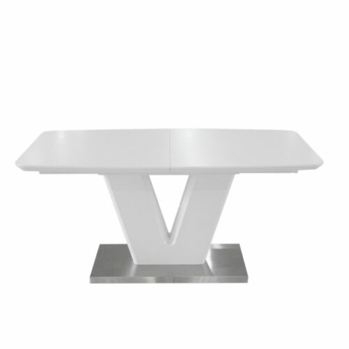 Trendstore „Mallrino“ Esstisch mit Tischplatte und Gestell aus MDF weiß matt und Bodenplatte aus Edelstahl