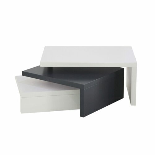Trendstore „Malou“ Couchtisch mit Drehfunktion und Stopper Tischplatte und Gestell aus MDF weiß matt und dunkelgrau matt