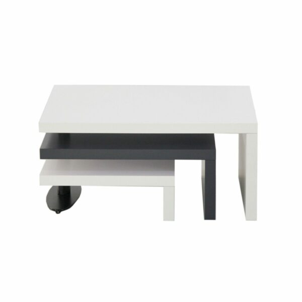 Trendstore „Malou“ Couchtisch mit Drehfunktion und Stopper Tischplatte und Gestell aus MDF weiß matt und dunkelgrau matt Frontansicht
