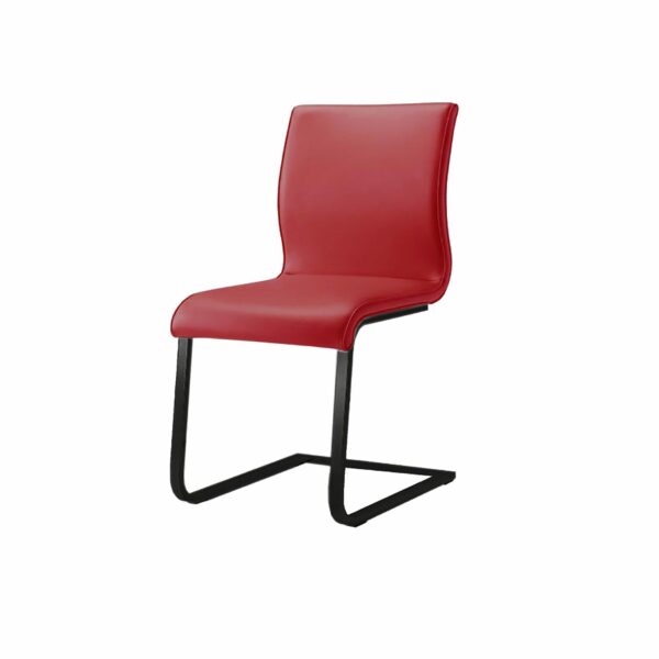 Team 7 Magnum Freischwinger Stuhl mit Bezug aus Leder in Rot als Freisteller. von hinten