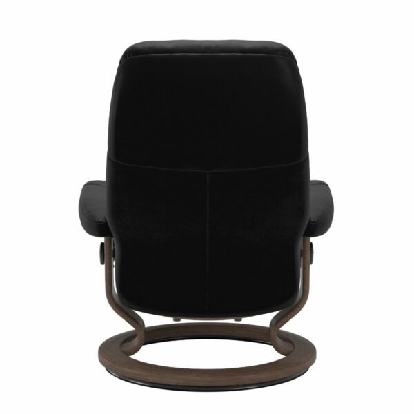 Stressless Consul Classic Sessel mit Lederbezug Batick Black und Gestell in Holzfarbe Walnuss – Rückansicht