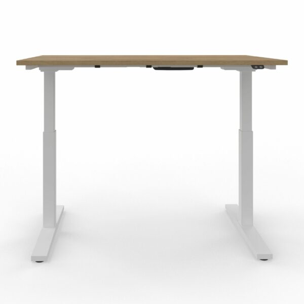 Nowy Styl eUP2 elektromotorischer Steh- und Sitzarbeitstisch – Tischplatte NZ Natural Hickory und Gestell weiß