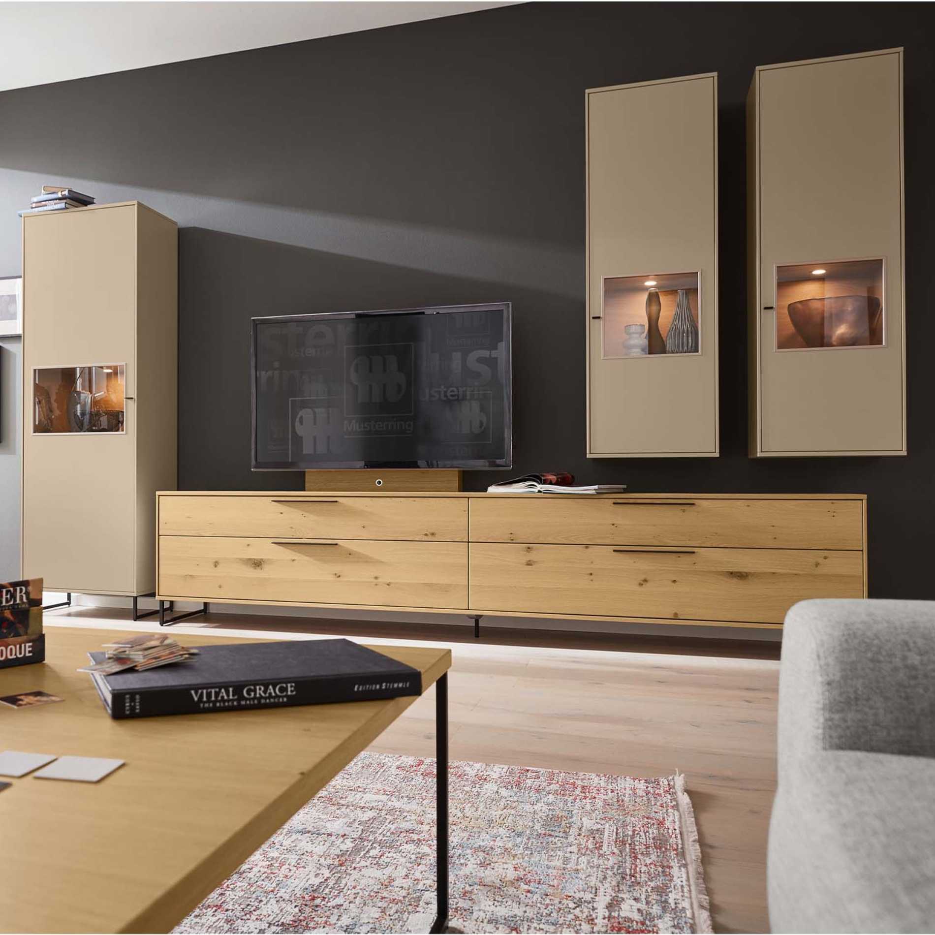 Musterring Kara-Frame Wohnwand 4-teilig mit LED-Beleuchtung und TV-Halterung - Wohnwände