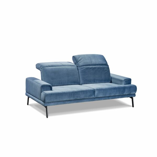 Musterring MR 4580 2-Sitzer Sofa in Bezug Velvet blue-grey mit manueller Kopfteil- und Sitztiefenverstellung.