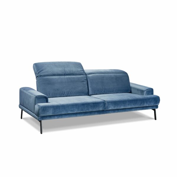 Musterring MR 4580 3-Sitzer Sofa in Bezug Velvet blue-grey mit manueller Kopfteil- und Sitztiefenverstellung.