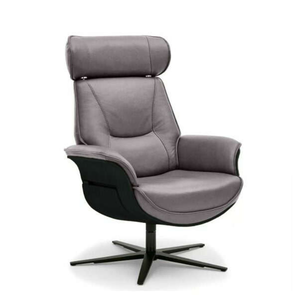 Musterring MR 276 Relaxsessel mit Echtlederbezug in Torro granit und Sitzschale in Eiche dunkel