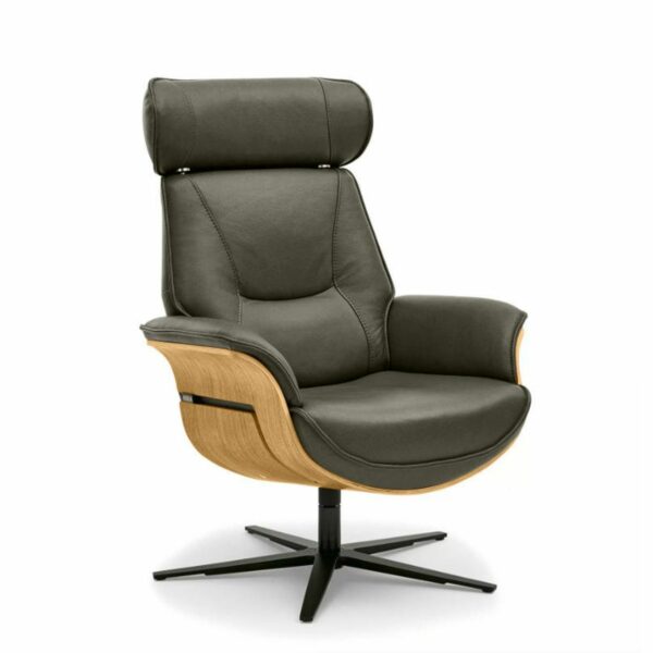 Musterring MR 276 Relaxsessel mit Echtlederbezug in Torro olive und Sitzschale in Eiche hell