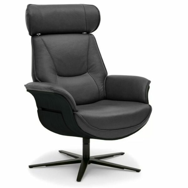 Musterring MR 276 Relaxsessel mit Echtlederbezug in Torro schwarz und Sitzschale in Eiche dunkel