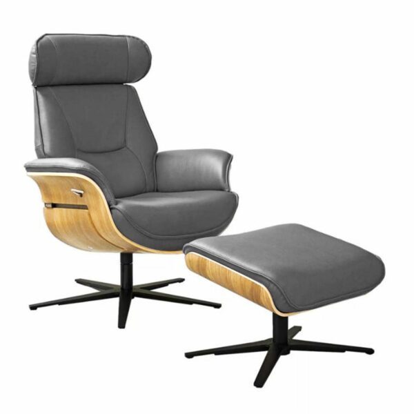 Musterring MR 276 Relaxsessel und Hocker mit Microfaserbezug in Galero graphit und Sitzschale in Eiche hell