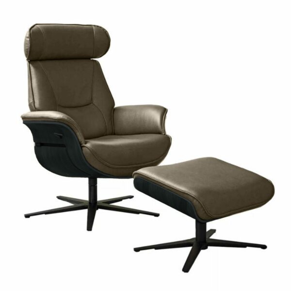 Musterring MR 276 Relaxsessel und Hocker mit Microfaserbezug in Galero olive und Sitzschale in Eiche dunkel