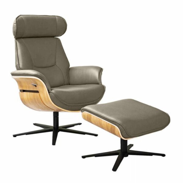 Musterring MR 276 Relaxsessel und Hocker mit Microfaserbezug in Galero olive und Sitzschale in Eiche hell