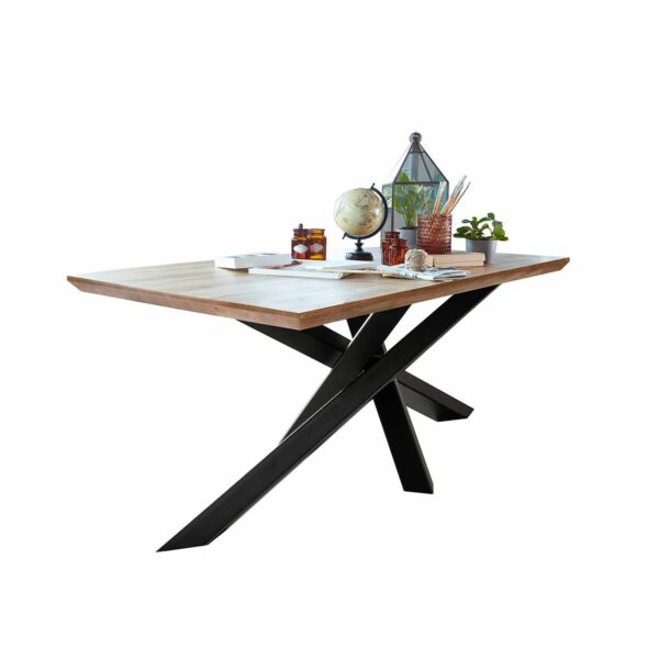 Esstisch Garry mit Spinnenfuß aus schwarzem Metall und massiver Tischplatte mit Schweizer Kante