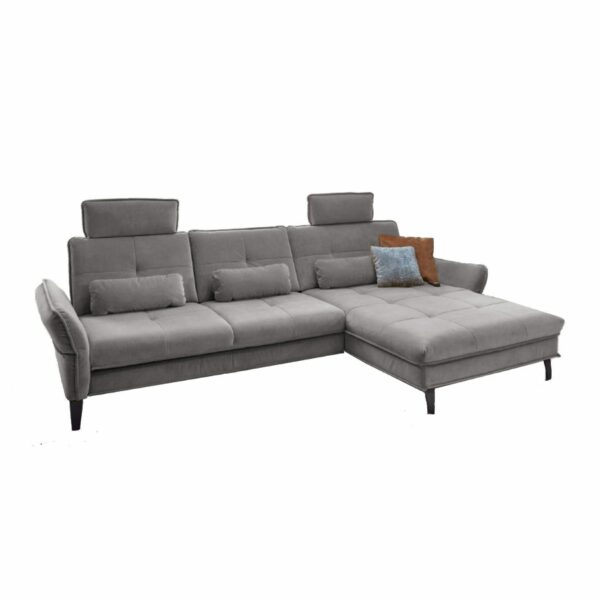 Couchliebe Key West Sofa mit Bezug in Silver, Ottomane rechts und Komfortfunktionen