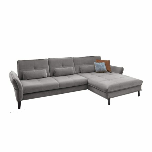 Couchliebe Key West Sofa mit Bezug in Silver und Ottomane rechts in seitlicher Ansicht