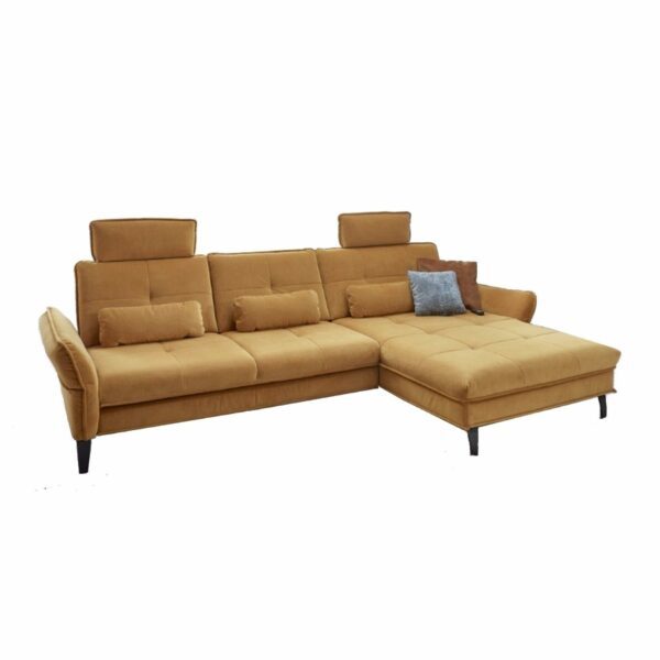 Couchliebe Key West Sofa mit Bezug in Curry, Ottomane rechts und Komfortfunktionen