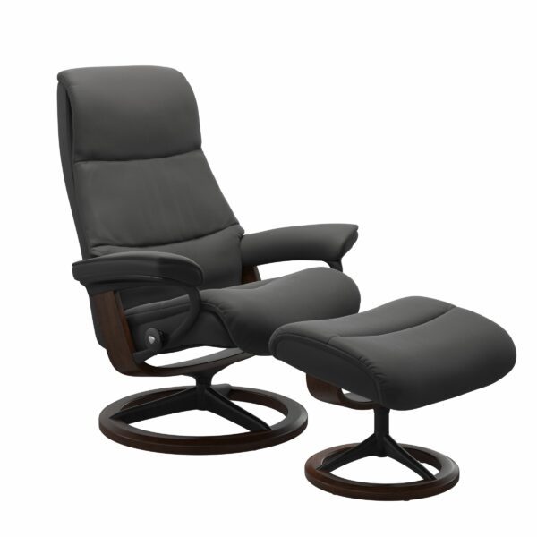 Stressless View Sessel mit Hocker und Lederbezug Paloma Rock mit Signature Untergestell Mattschwarz – Holzfarbe Braun