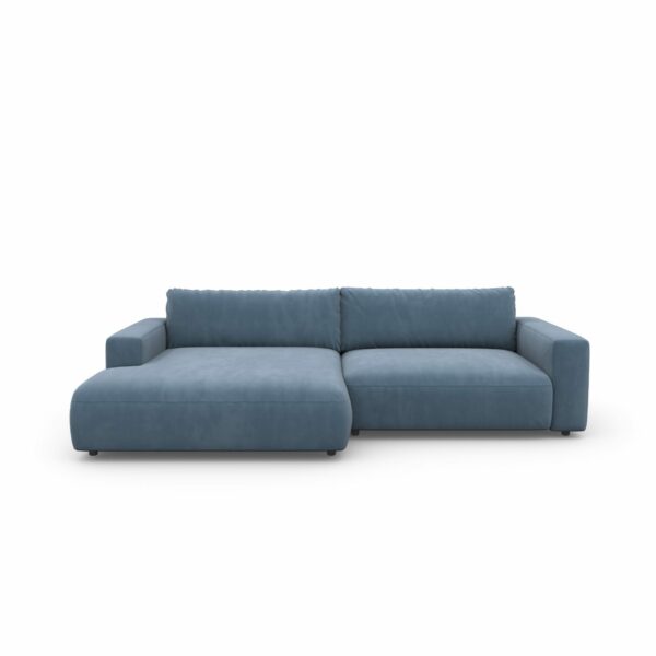 Gallery M branded by Musterring Lucia Sofa in Bezug Samt light blue und Ottomane links