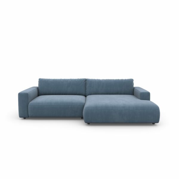 Gallery M branded by Musterring Lucia Sofa in Bezug Samt light blue und Ottomane rechts