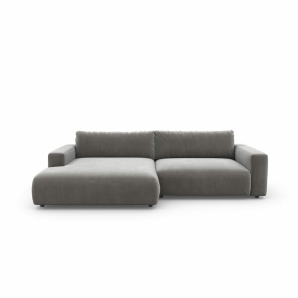 Gallery M branded by Musterring Lucia Sofa in Bezug Samt silver und Ottomane links