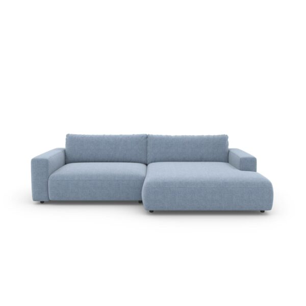 Gallery M branded by Musterring Lucia Sofa in Bezug Valmont light blue und Ottomane rechts