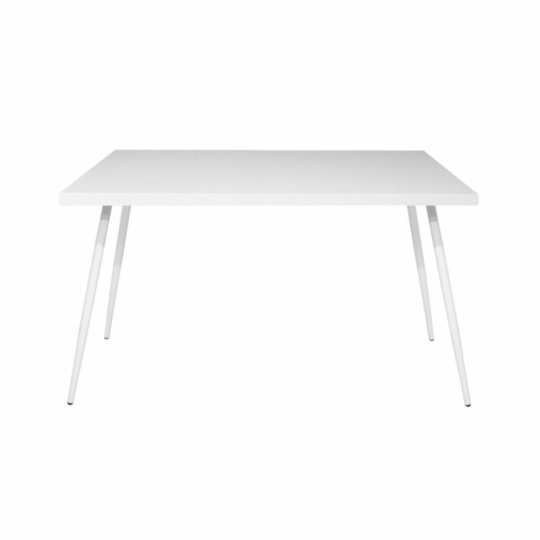 Trendstore Multi Esstisch Tischplatte in Dekor weiß matt lackiert und 4-Fuß-Gestell aus Metall in weiß matt Frontansicht