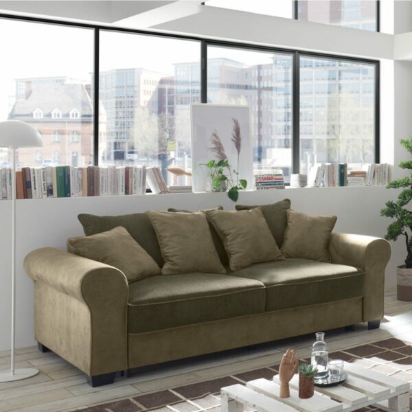 Trendstore Benson 2-Sitzer-Sofa in Bezug Microvelours Salvador olive Wohnbeispiel