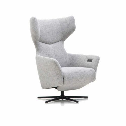 Contur Einrichten Noto Relax II motorisch verstellbarer Sessel mit Textilbezug in Hellgrau als Freisteller.