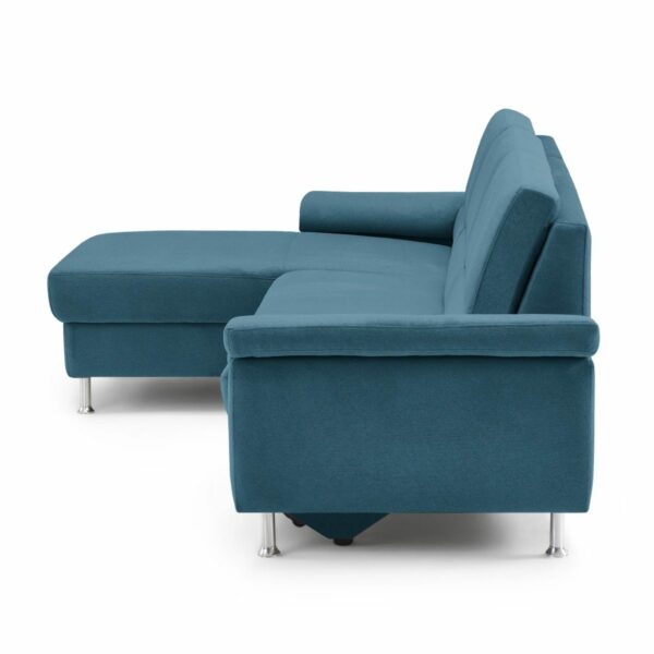 Calizza interiors Onyx Sofa mit Bezug multiCOLOR Nachtblau, Schlaffunktion, Bettkasten und Ottomane links - seitlich