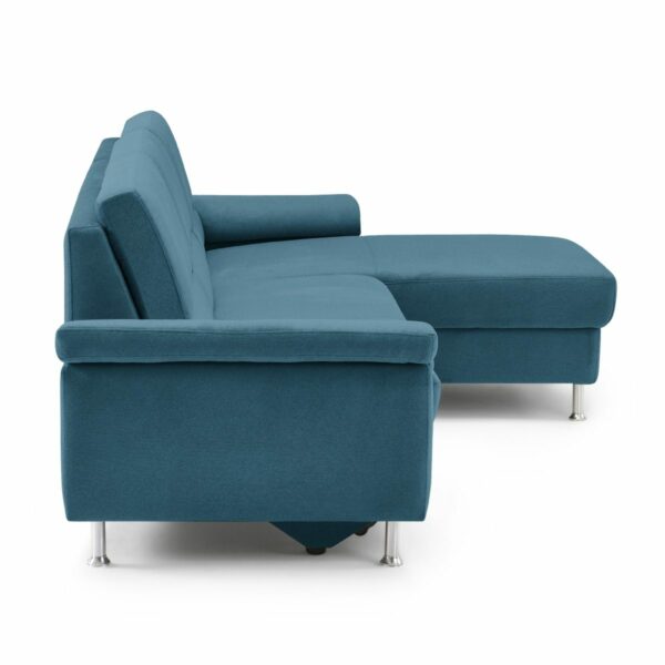 Calizza interiors Onyx Sofa mit Bezug multiCOLOR Nachtblau, Schlaffunktion, Bettkasten und Ottomane rechts - seitlich