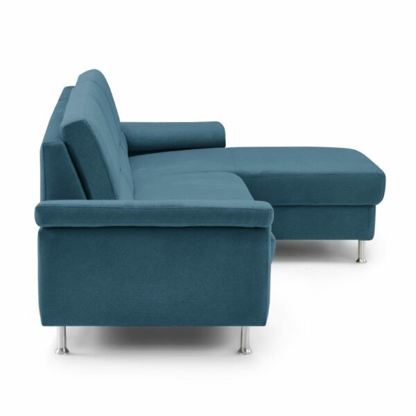 Calizza interiors Onyx Sofa mit Bezug multiCOLOR Nachtblau und Ottomane rechts - seitlich