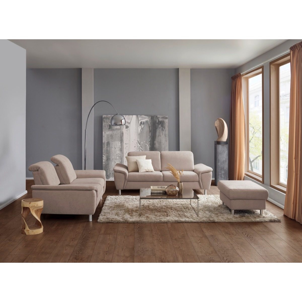 Calizza Interiors Jade Sofa 2er Set inkl. Verstellung Sitztiefe und  Kopfteile