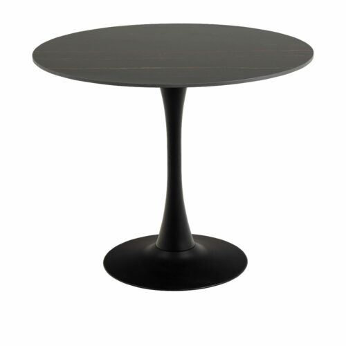 Trendstore Alec Esstisch rund mit Tischplatte aus Keramik in Schwarz und Standfuß aus Metall in Schwarz