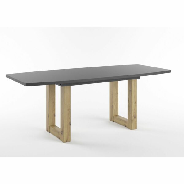 Set One Atlanta-System Esstisch Tischplatte bootsförmig Dekor anthrazit matt Gestell U-Form Artisan Eiche Holznachbildung ausgezogen