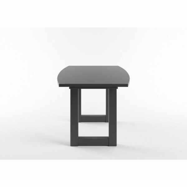 Set One Atlanta-System Esstisch Tischplatte bootsförmig Dekor anthrazit matt Gestell U-Form Dekor Schwarzstahl seitlich
