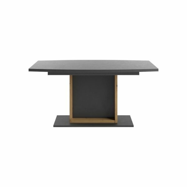 Set One Atlanta-System Esstisch Tischplatte bootsförmig Dekor graphit Gestell Rahmen mit Füllung Artisan Eiche Holznachbildung, Dekor Schwarzstahl frontal