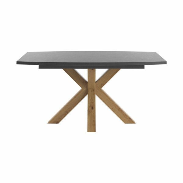 Set One Atlanta-System Esstisch Tischplatte bootsförmig Dekor graphit Gestell sternförmig Artisan Eiche Holznachbildung frontal