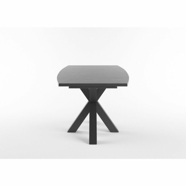 Set One Atlanta-System Esstisch Tischplatte bootsförmig Dekor graphit Gestell sternförmig Dekor Schwarzstahl seitlich
