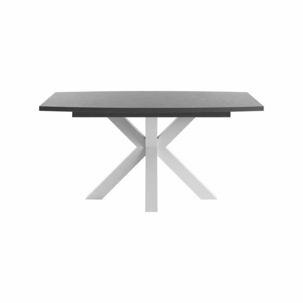 Set One Atlanta-System Esstisch Tischplatte bootsförmig Dekor graphit Gestell sternförmig Dekor weiß matt frontal