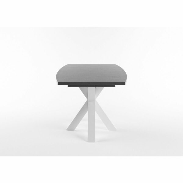 Set One Atlanta-System Esstisch Tischplatte bootsförmig Dekor graphit Gestell sternförmig Dekor weiß matt seitlich