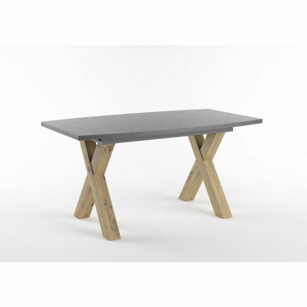Set One Atlanta-System Esstisch Tischplatte bootsförmig Dekor graphit Gestell X-Form Artisan Eiche Holznachbildung schräg