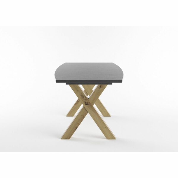 Set One Atlanta-System Esstisch Tischplatte bootsförmig Dekor graphit Gestell X-Form Artisan Eiche Holznachbildung seitlich