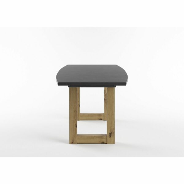 Set One Atlanta-System Esstisch Tischplatte bootsförmig Dekor Schwarzstahl Gestell U-Form Artisan Eiche Holznachbildung seitlich